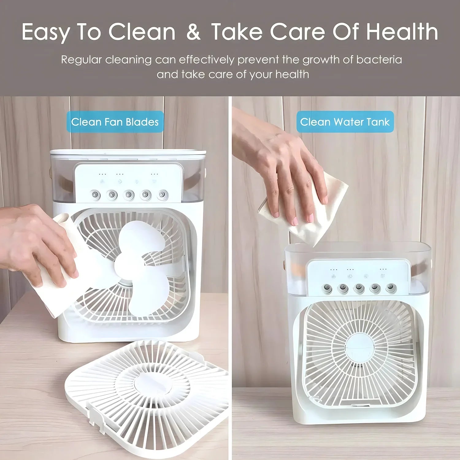 Portable Fan Air Conditioners USB Electric Fan LED Night Light Water Mist Fun 3 In 1